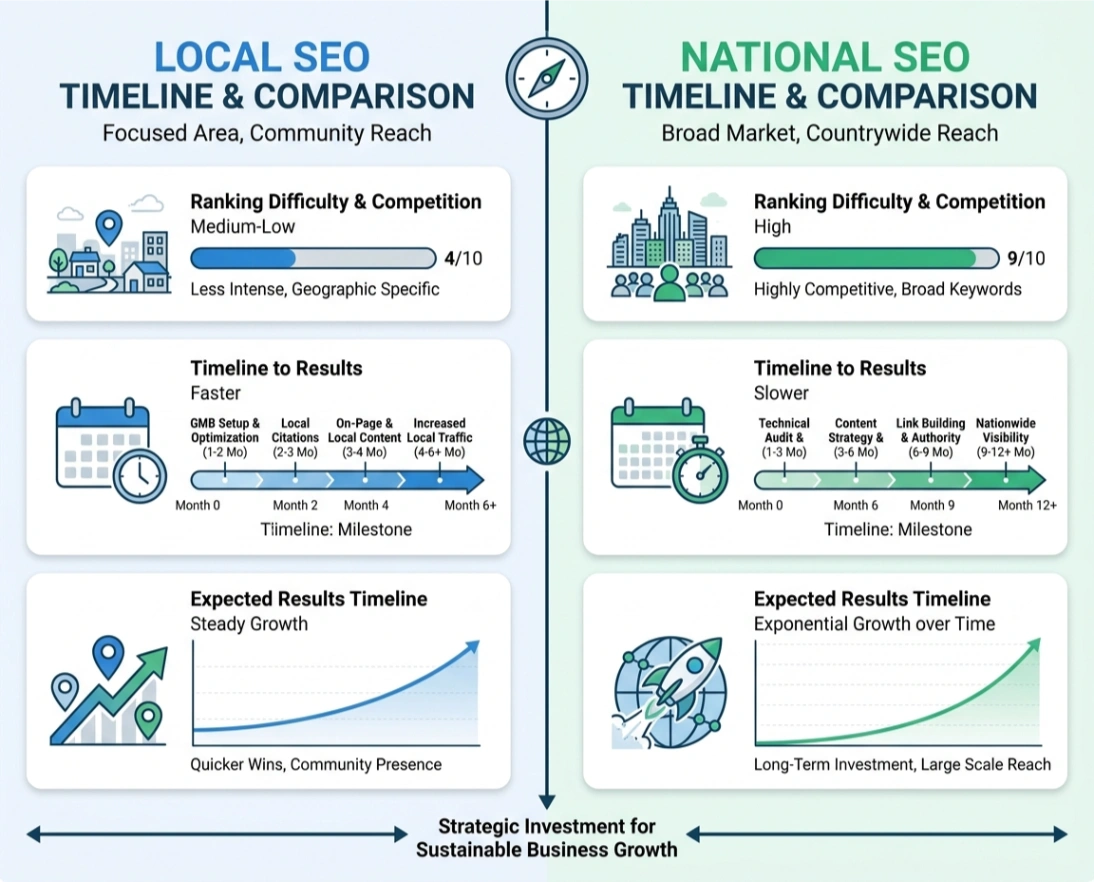 Local SEO and national SEO timeline comparison