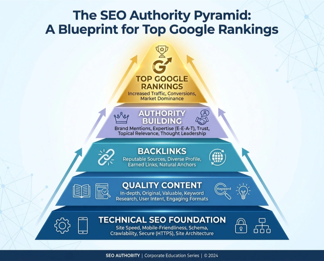 SEO authority pyramid for top Google rankings