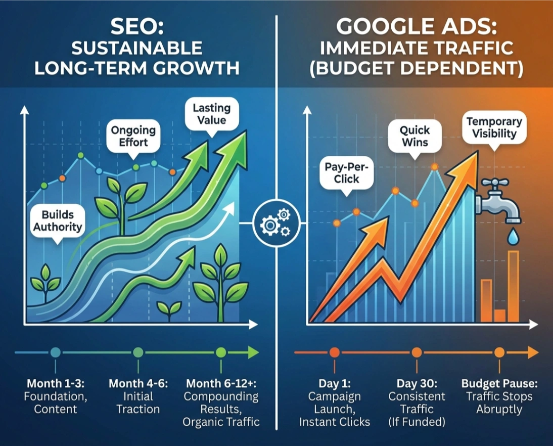 SEO and Google Ads timeline comparison