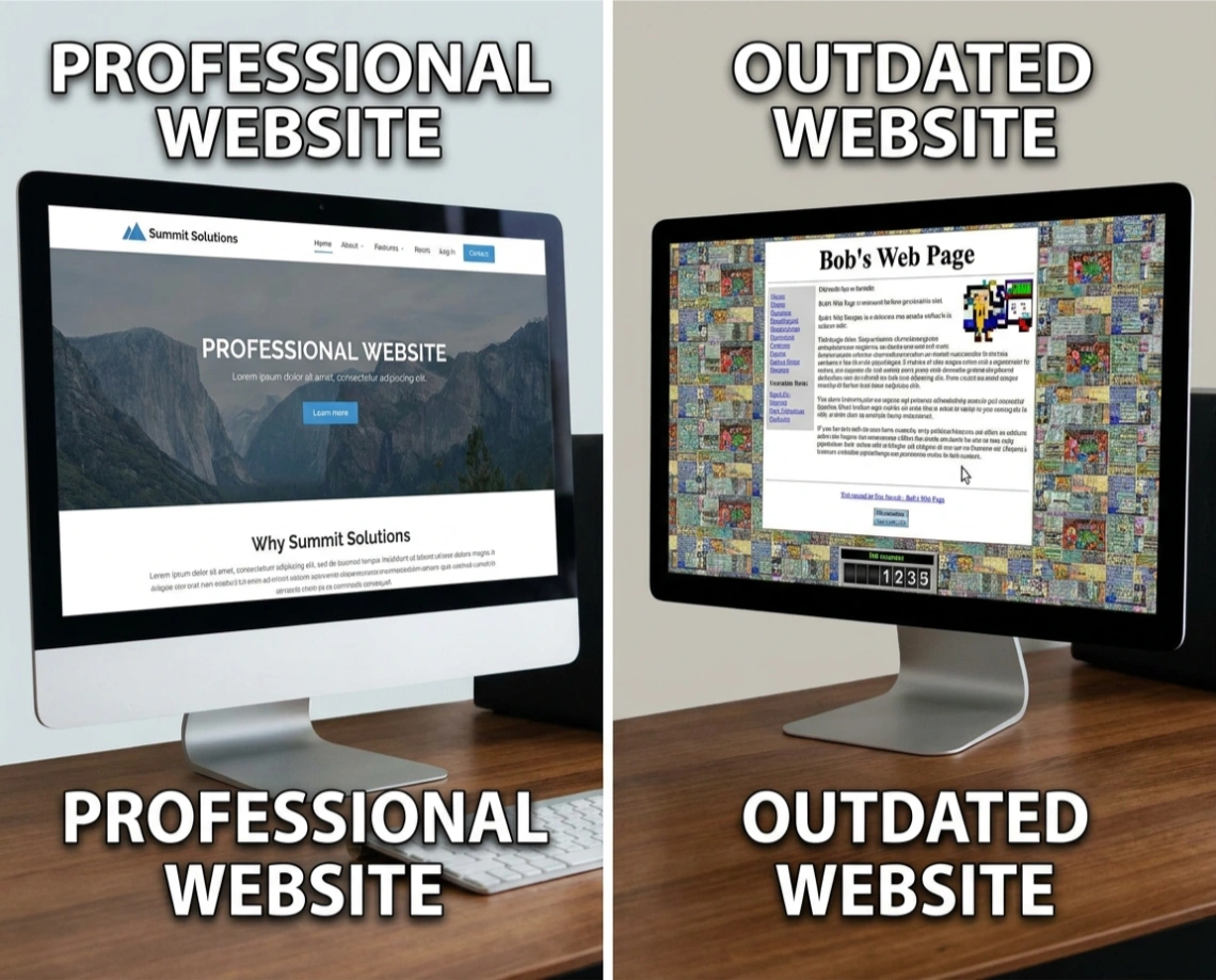 Professional website versus outdated website comparison