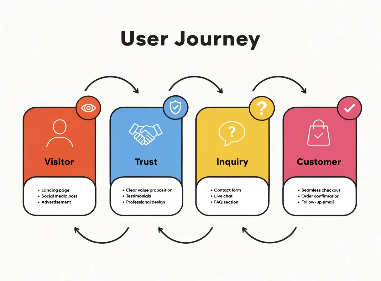 User journey diagram from visitor to trust, inquiry and customer