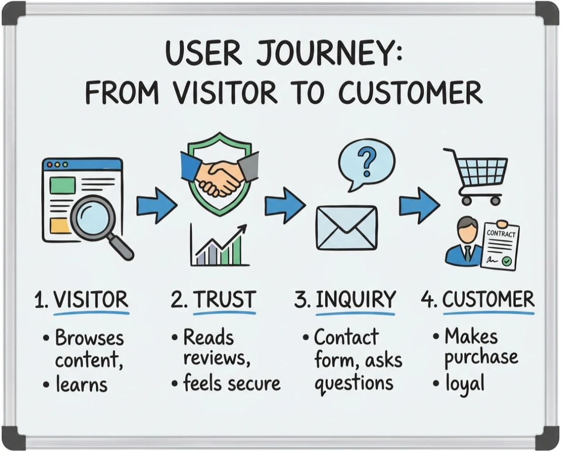 User journey diagram from visitor to trust, inquiry and customer