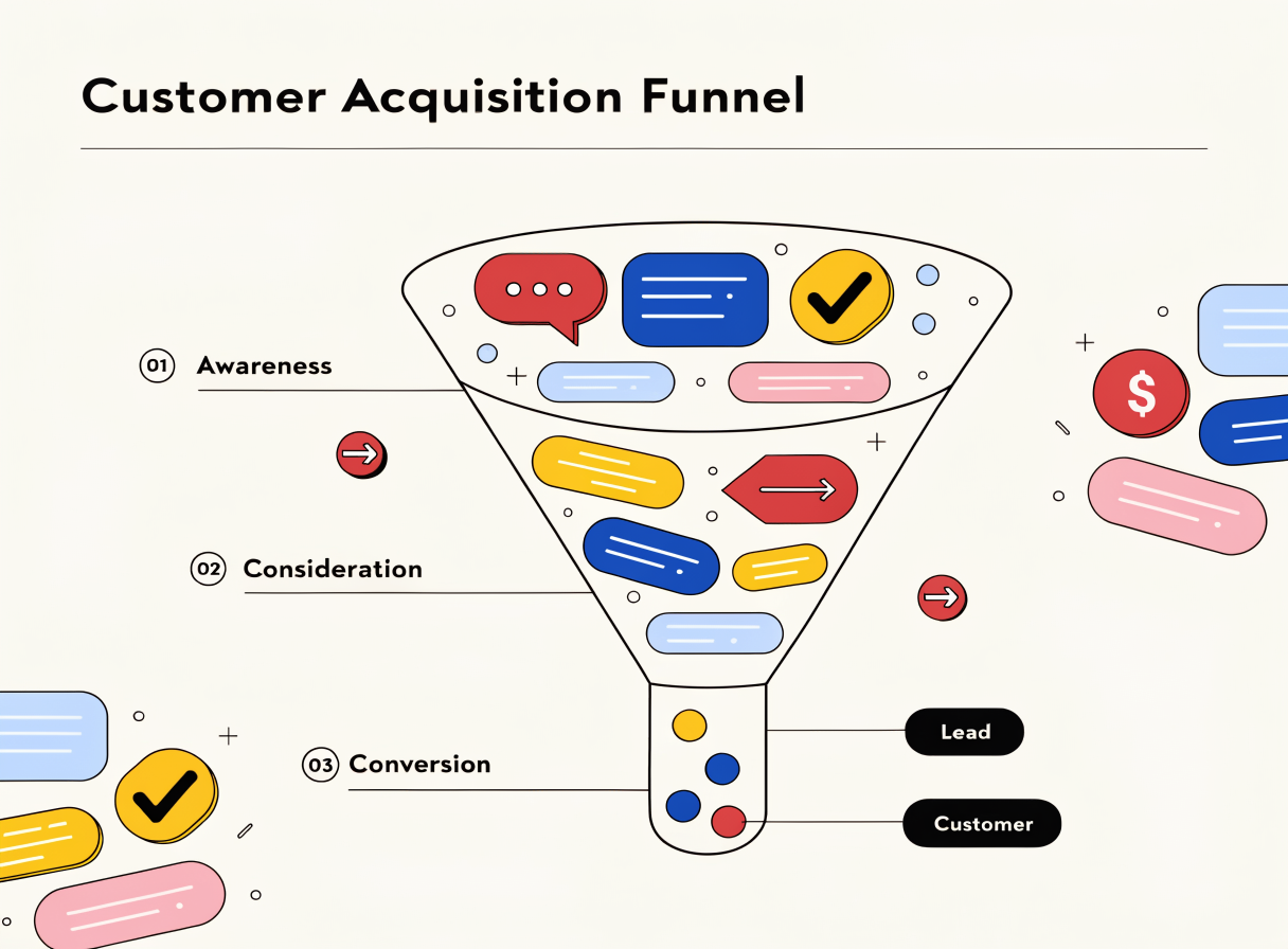 Customer acquisition funnel από awareness μέχρι purchase