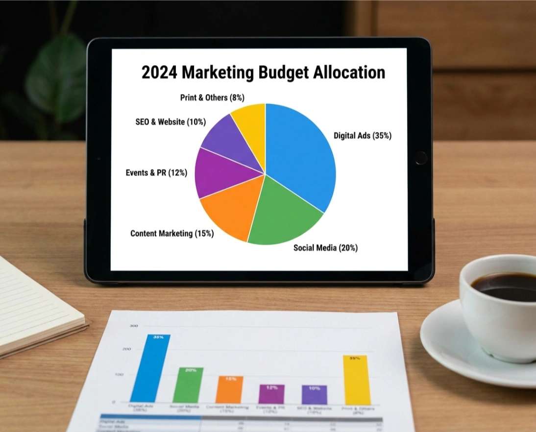 Marketing budget allocation chart για SEO, ads και content marketing