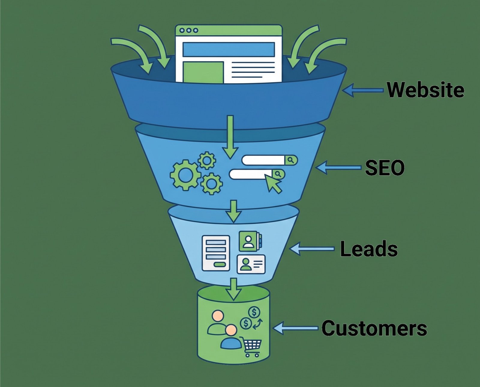Funnel που συνδέει website, SEO, leads και πελάτες