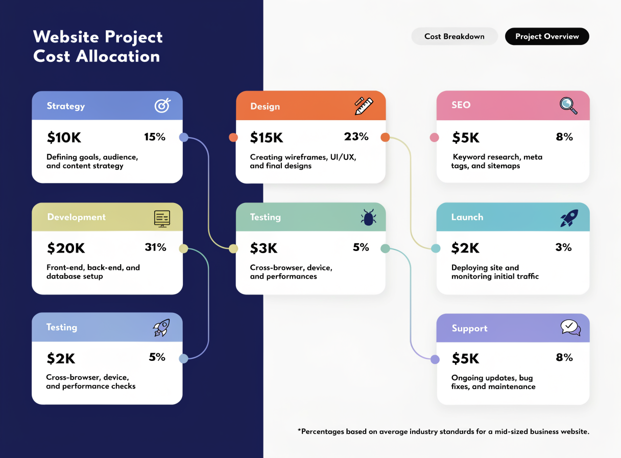 Κατανομή κόστους website project σε strategy, design, development και support