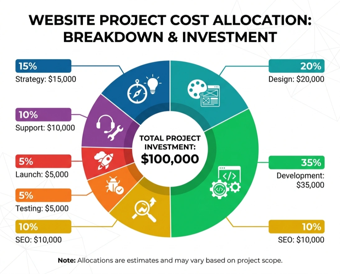 Website project cost allocation across strategy, design, development and support