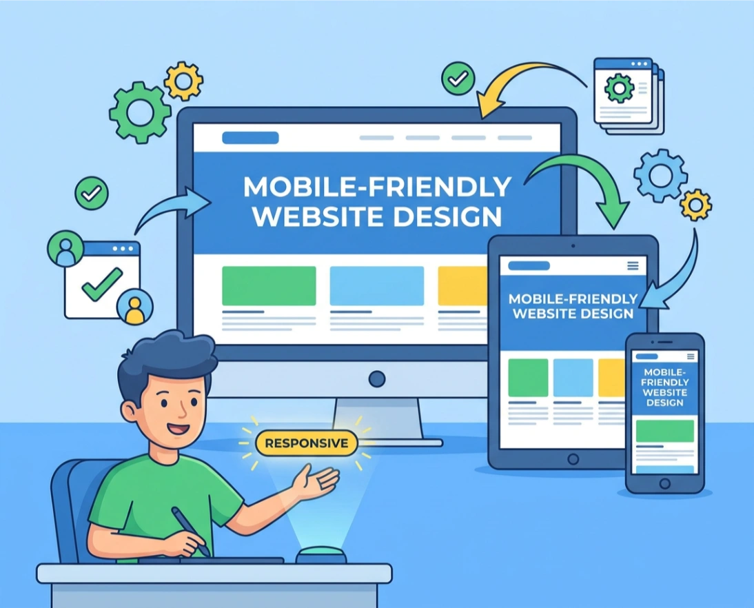 Mobile-friendly website design σε κινητό, tablet και desktop