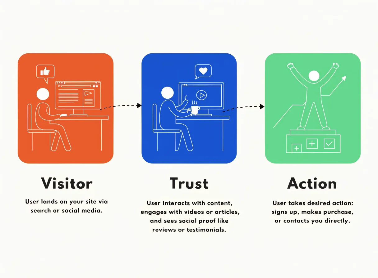 User journey diagram from visitor to trust and action