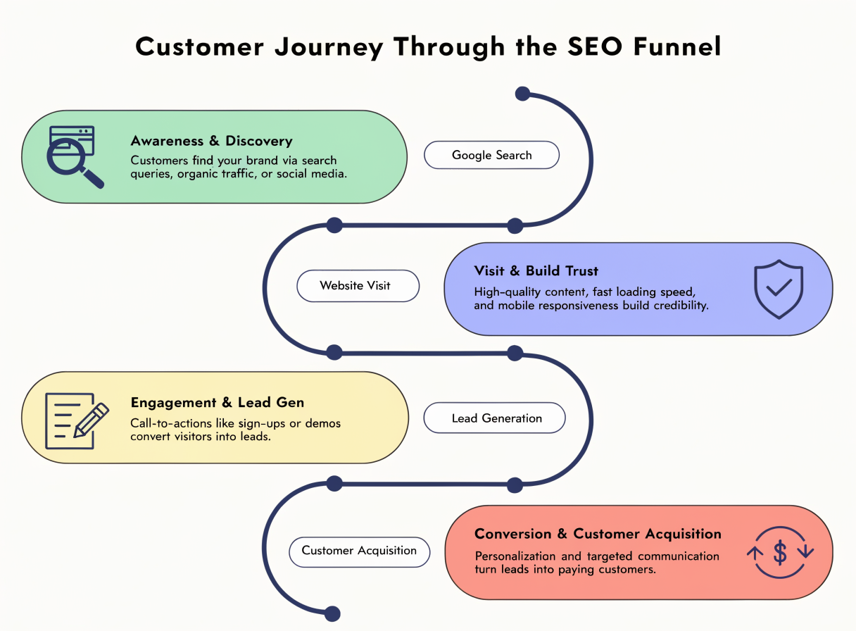 Funnel από Google Search σε website visit, trust και customer acquisition
