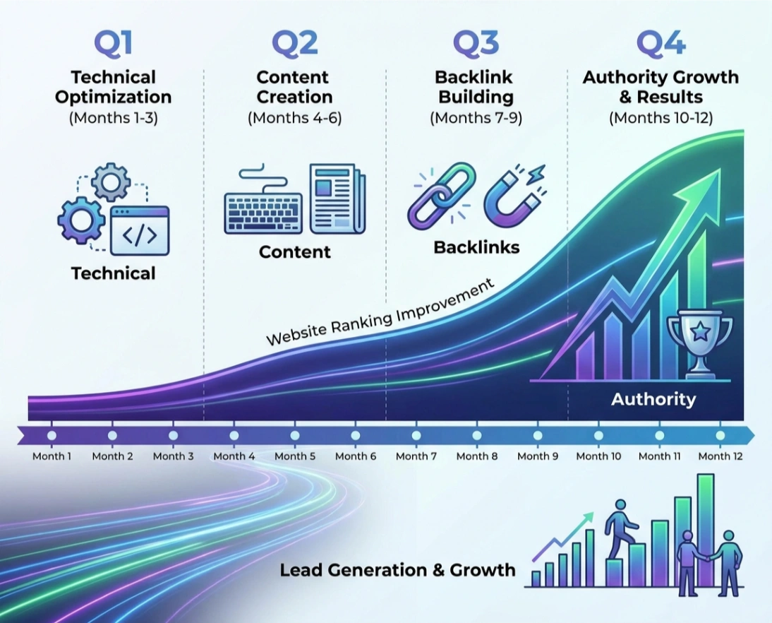 SEO ranking improvement timeline by quarter