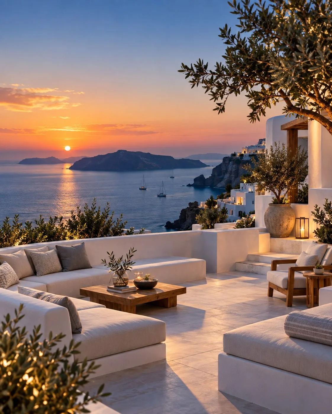 Boutique κατάλυμα με θέα στη θάλασσα κατά το ηλιοβασίλεμα